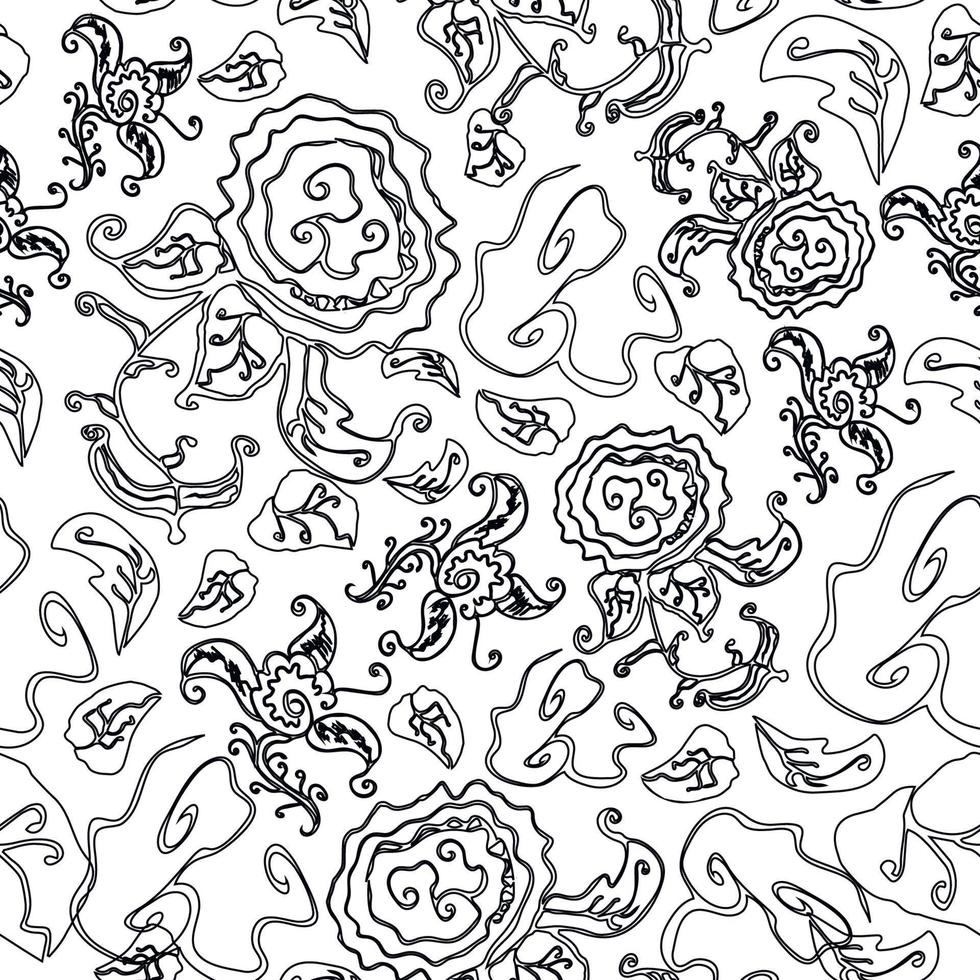 pivoine vecteur doodle croquis motif noir et blanc sans couture