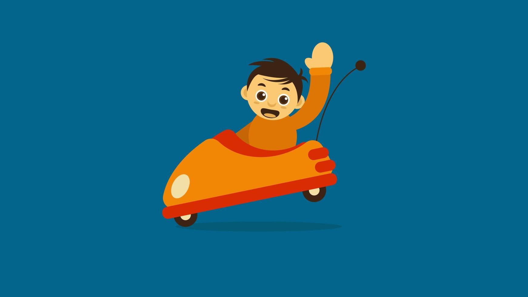 illustration vectorielle conception graphique personnage de dessin animé de garçon conduire une auto tamponneuse. adapté au logo de l'aire de jeux, à la mascotte du magasin de jouets, au livre pour enfants et au produit vestimentaire. vecteur