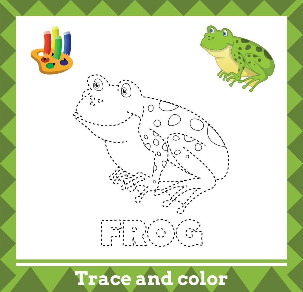 tracer et colorier pour les enfants, page d'activités pour enfants vecteur grenouille