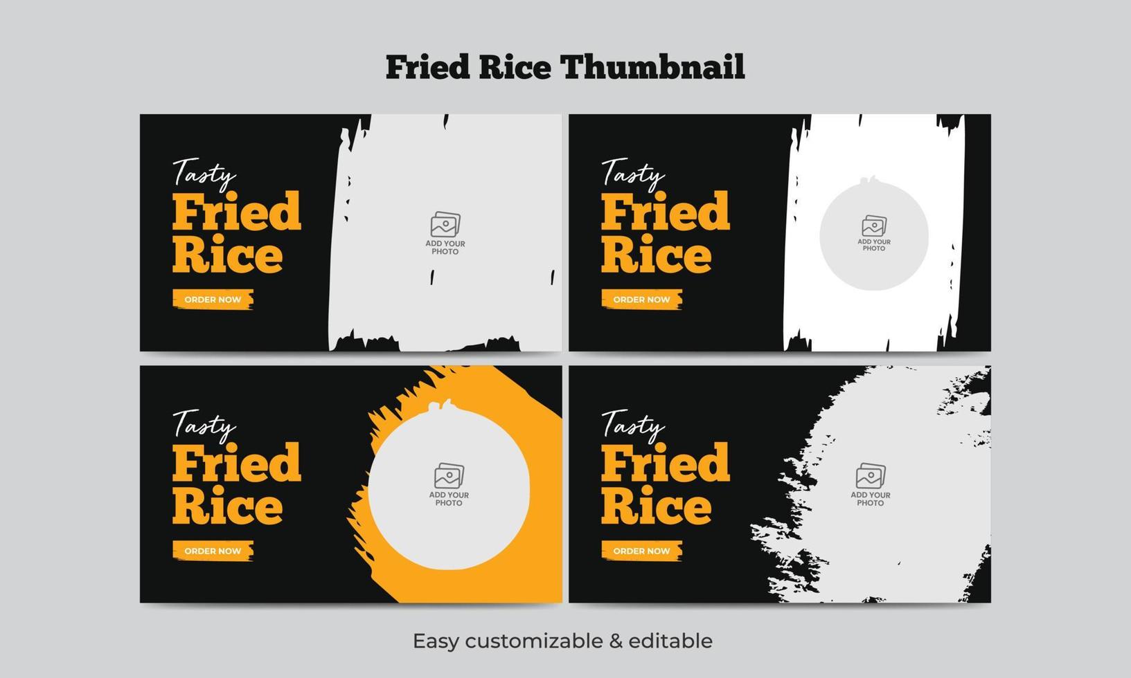 modèle de vignette vidéo de riz frit conception de couverture vidéo de menu de nourriture savoureuse vecteur