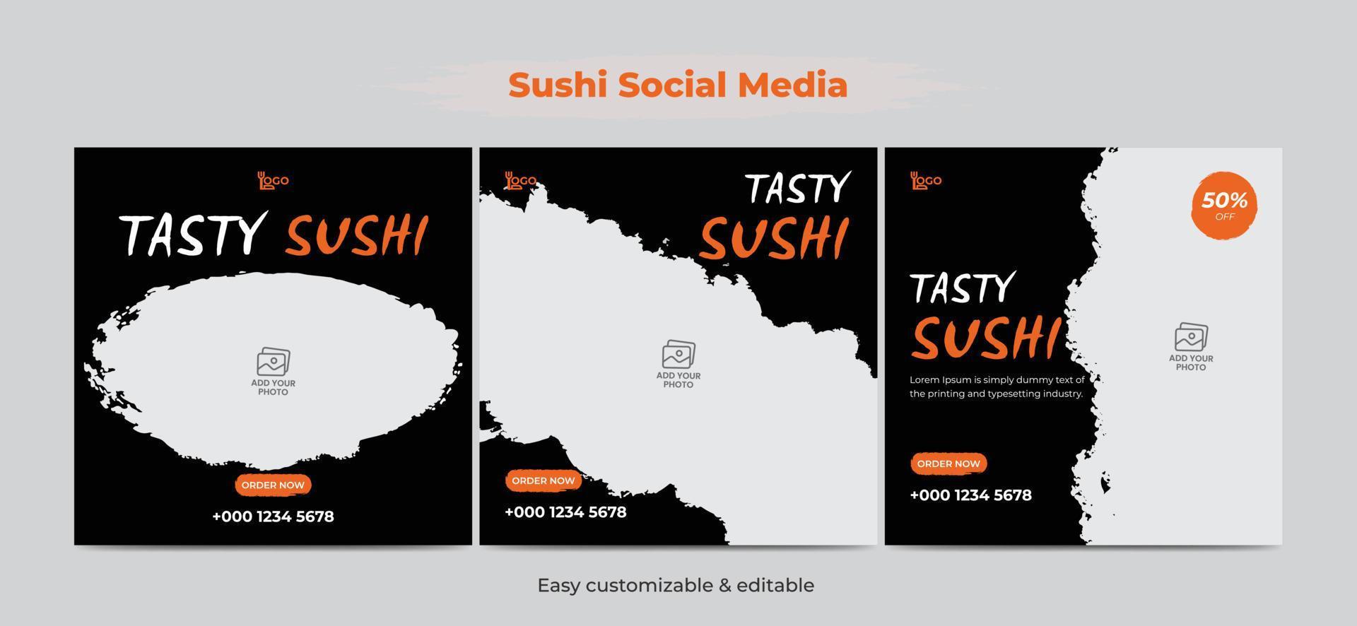 modèle de publication de médias sociaux de nourriture de restaurant de sushi vecteur