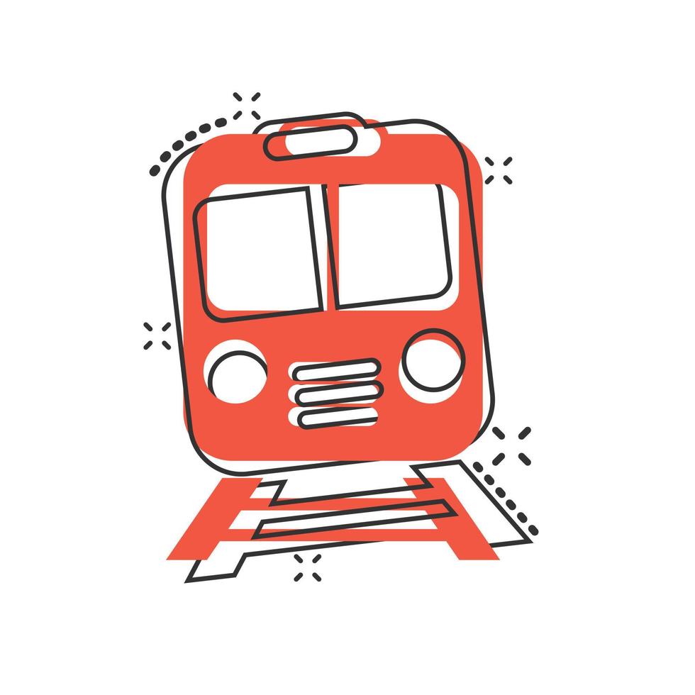 icône de métro dans le style comique. illustration de vecteur de dessin animé de métro de train sur fond blanc isolé. concept d'entreprise d'effet d'éclaboussure de fret ferroviaire.