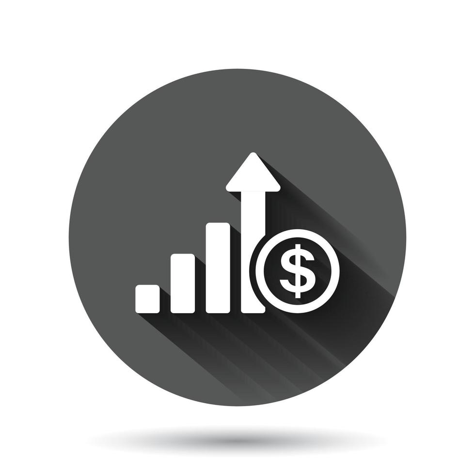 icône de flèche de croissance dans un style plat. illustration vectorielle de revenus sur fond rond noir avec effet d'ombre portée. augmenter le concept d'entreprise de bouton de cercle. vecteur