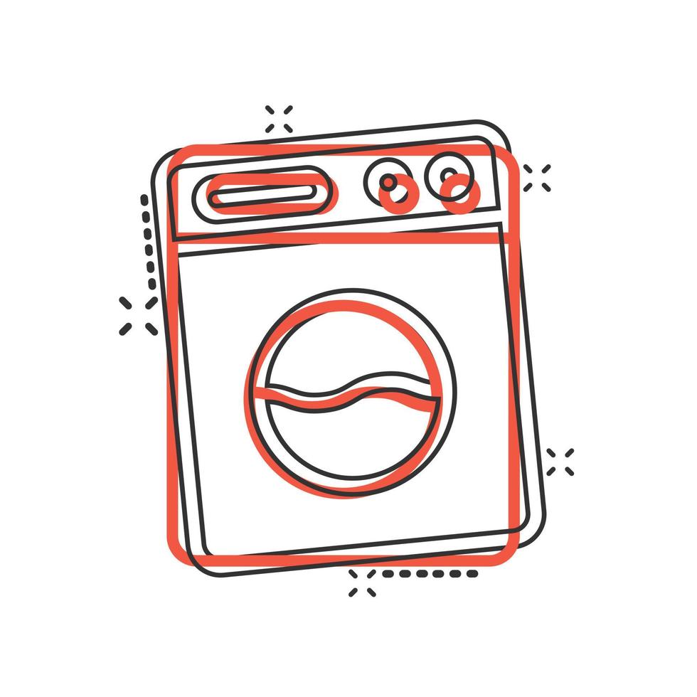 icône de machine à laver dans le style comique. illustration de vecteur de dessin animé de rondelle sur fond blanc isolé. concept d'entreprise d'effet d'éclaboussure de linge.
