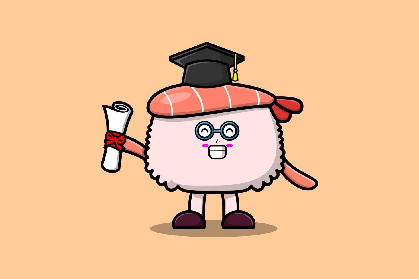 jour de remise des diplômes des étudiants aux crevettes sushi de dessin animé mignon vecteur
