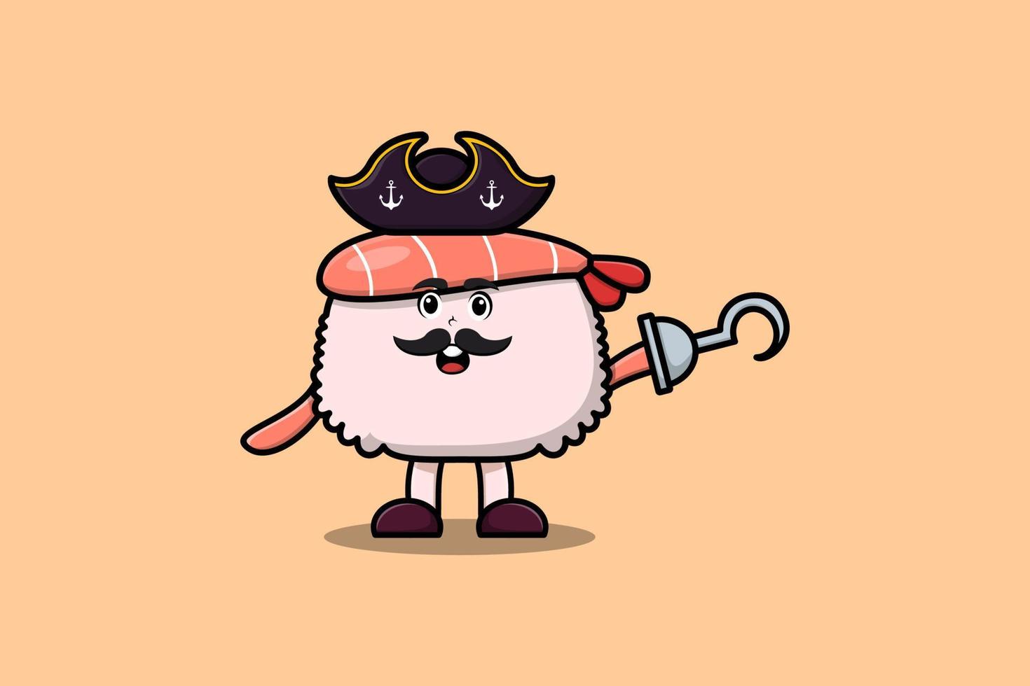 Crevettes de sushi de pirate de dessin animé mignon avec la main de crochet vecteur