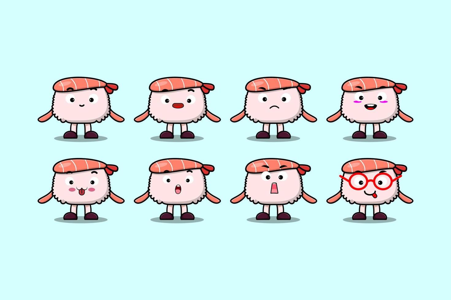 expressions de personnage de dessin animé de crevettes sushi kawaii vecteur