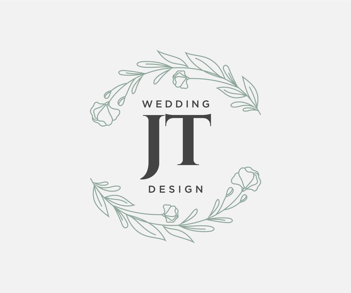 jt initiales lettre mariage monogramme logos collection, modèles minimalistes et floraux modernes dessinés à la main pour cartes d'invitation, réservez la date, identité élégante pour restaurant, boutique, café en image vectorielle vecteur