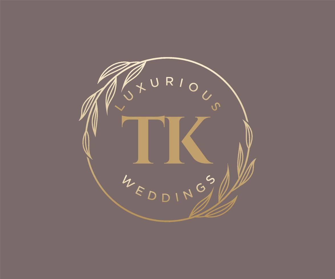 modèle de logos de monogramme de mariage lettre initiales tk, modèles minimalistes et floraux modernes dessinés à la main pour cartes d'invitation, réservez la date, identité élégante. vecteur