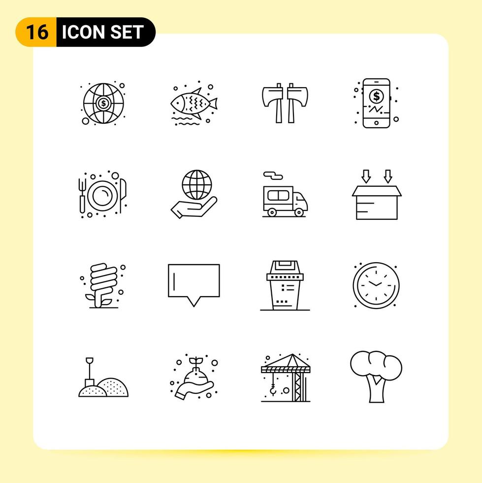 16 icônes créatives signes et symboles modernes de l'assiette manger côtelette investissements éléments de conception vectoriels modifiables vecteur