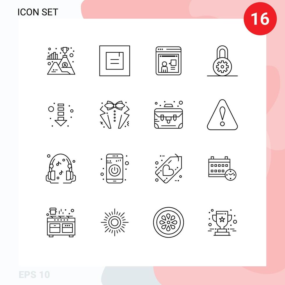 pack d'interface utilisateur de 16 contours de base d'éléments de conception vectoriels modifiables de verrouillage de flèche en ligne de direction d'arc vecteur