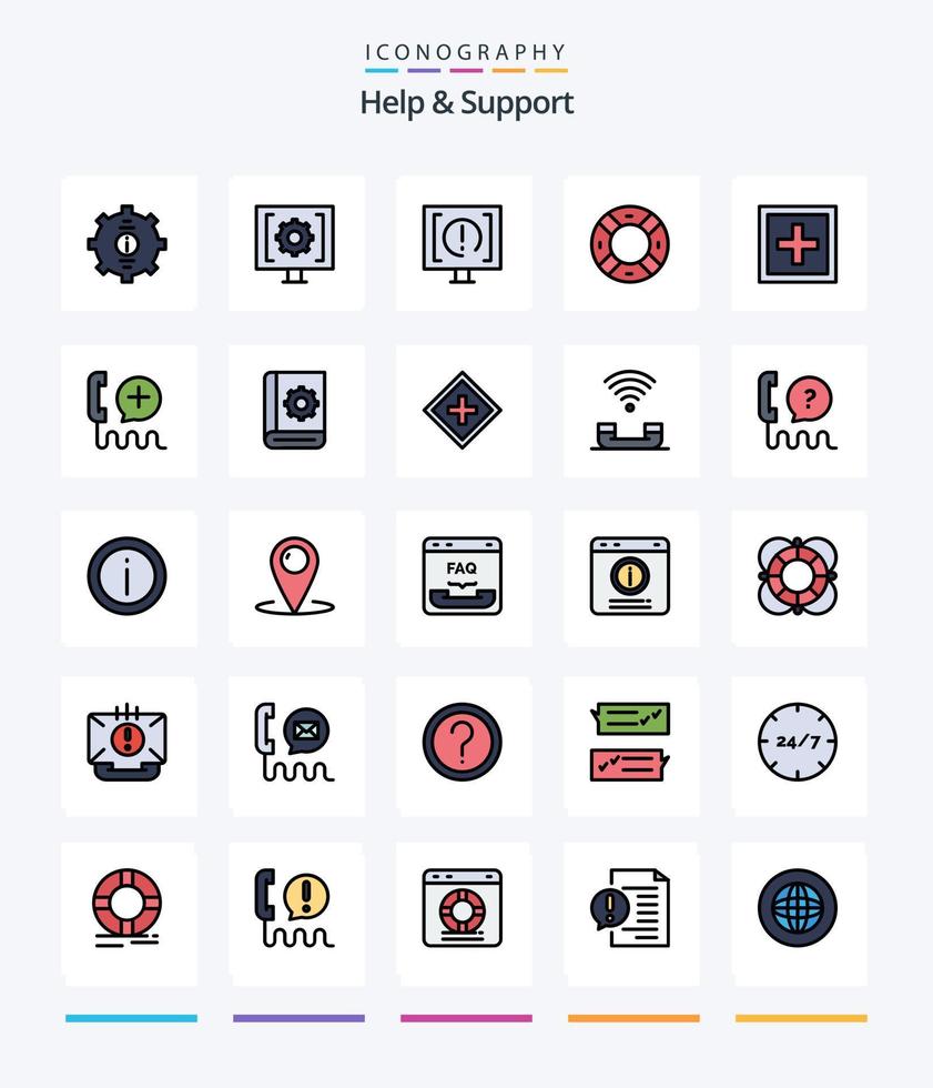 aide créative et support pack d'icônes rempli de 25 lignes telles que l'aide. ajouter. ui. Support. informations vecteur