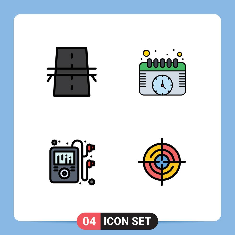 pack de 4 signes et symboles de couleurs plates modernes pour les supports d'impression Web tels que le lecteur d'événements de grille multimédia de pont éléments de conception vectoriels modifiables vecteur