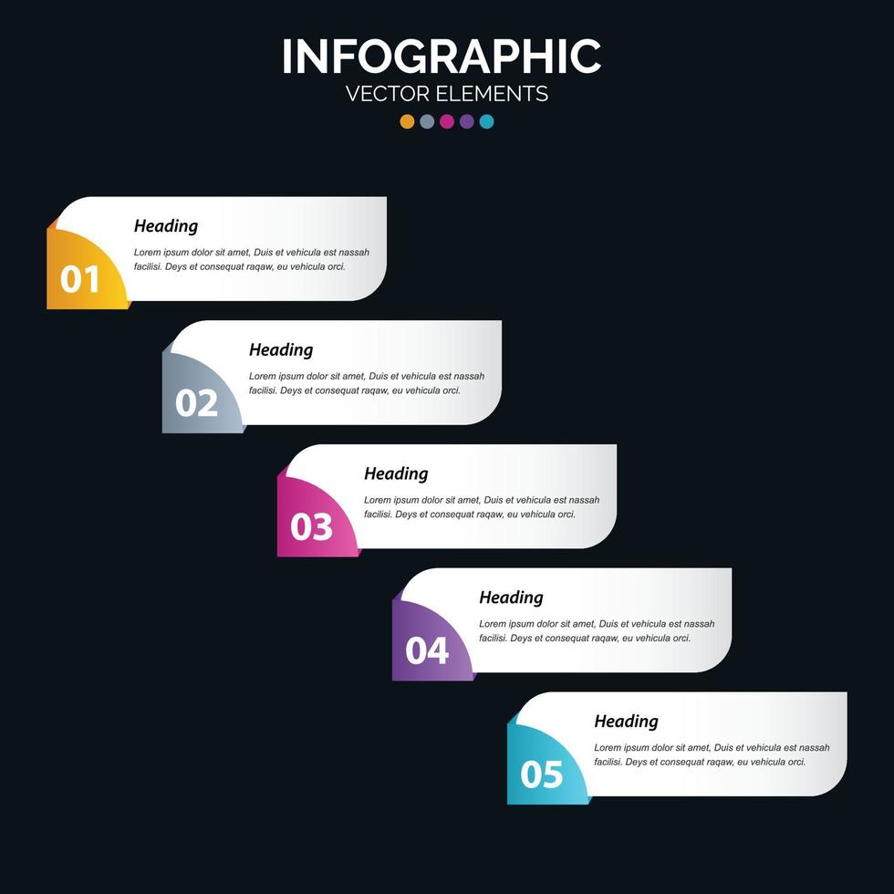 Le vecteur de conception d'infographie en 5 étapes et le marketing peuvent être utilisés pour la mise en page du flux de travail