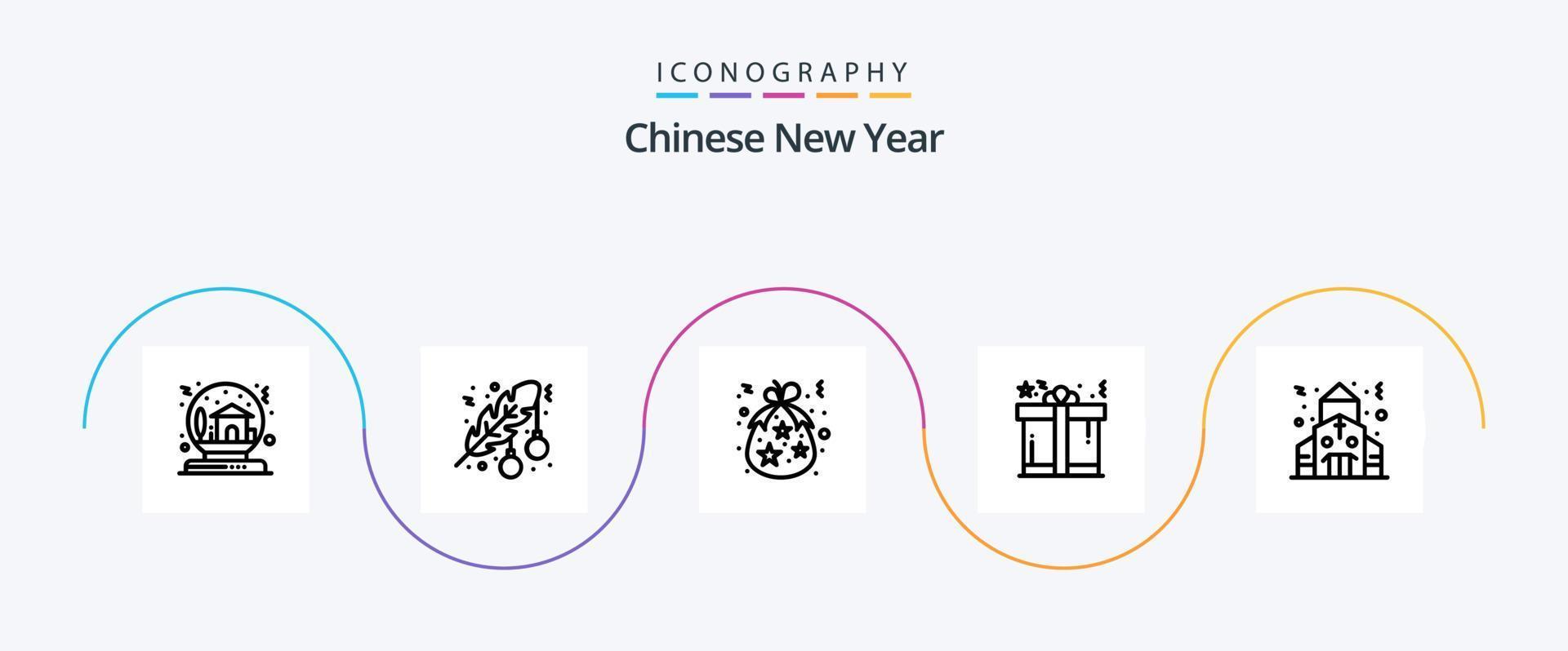 pack d'icônes de la ligne 5 du nouvel an chinois, y compris un cadeau. cadeau. point. vacances. Noël vecteur