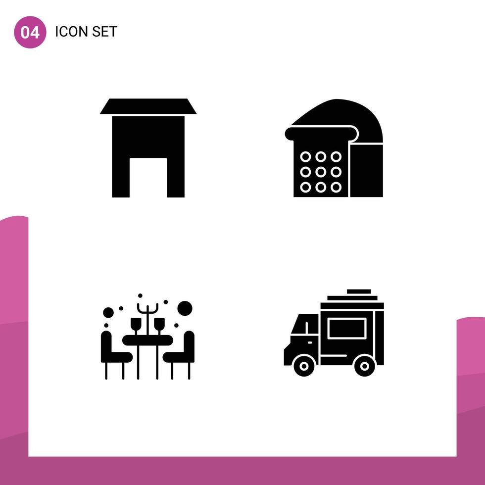ensemble de 4 symboles d'icônes d'interface utilisateur modernes signes pour la construction d'éléments de conception vectoriels modifiables de voiture de pain de magasin de table vecteur