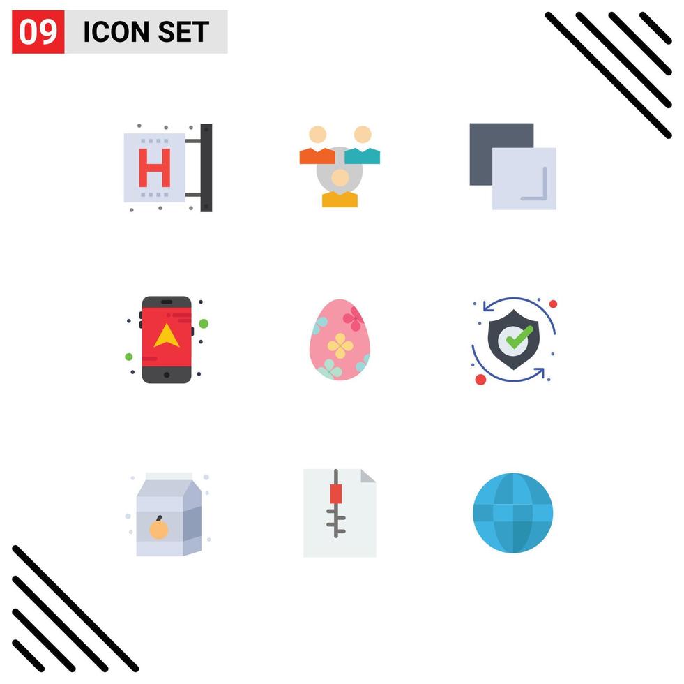 paquet de couleurs plates de 9 symboles universels de décoration d'oeufs de pâques communication carte de navigation éléments de conception vectoriels modifiables vecteur