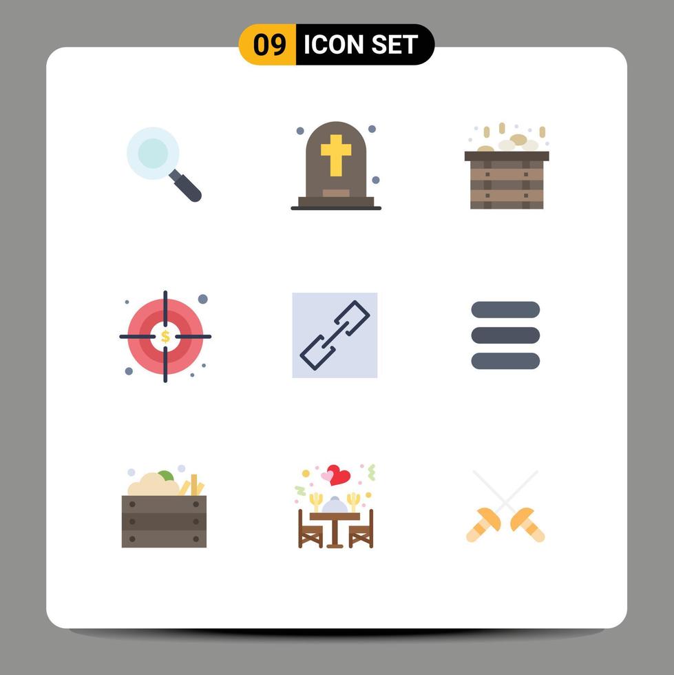 ensemble de 9 symboles d'icônes d'interface utilisateur modernes signes pour lien de tâche sauna connecter cible éléments de conception vectoriels modifiables vecteur