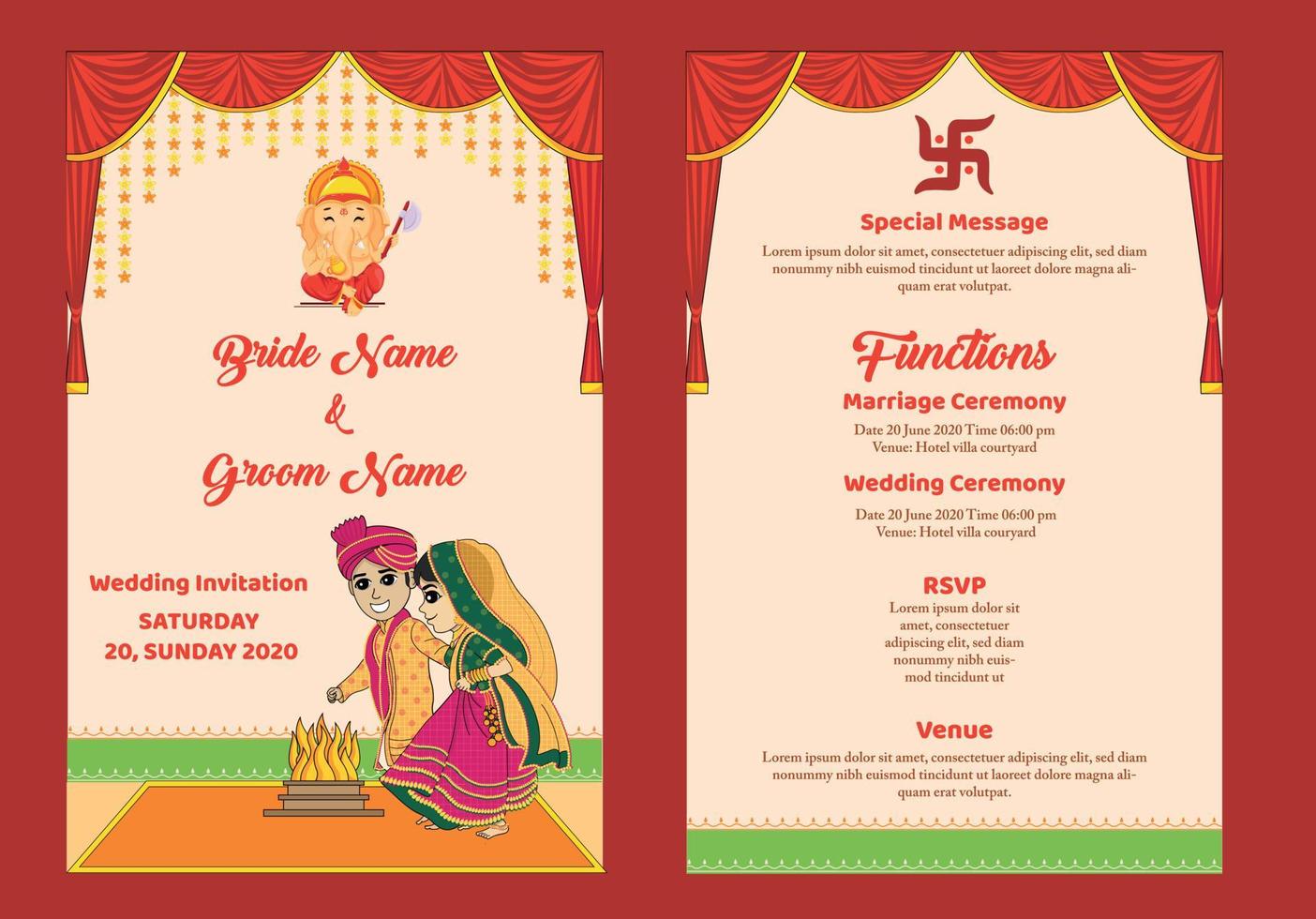 modèle d'invitation de mariage indien vecteur