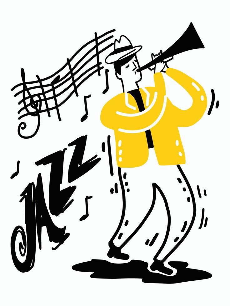 concept d'affiche de couverture de festival de musique jazz. homme jouer illustration vectorielle d'instrument. vecteur