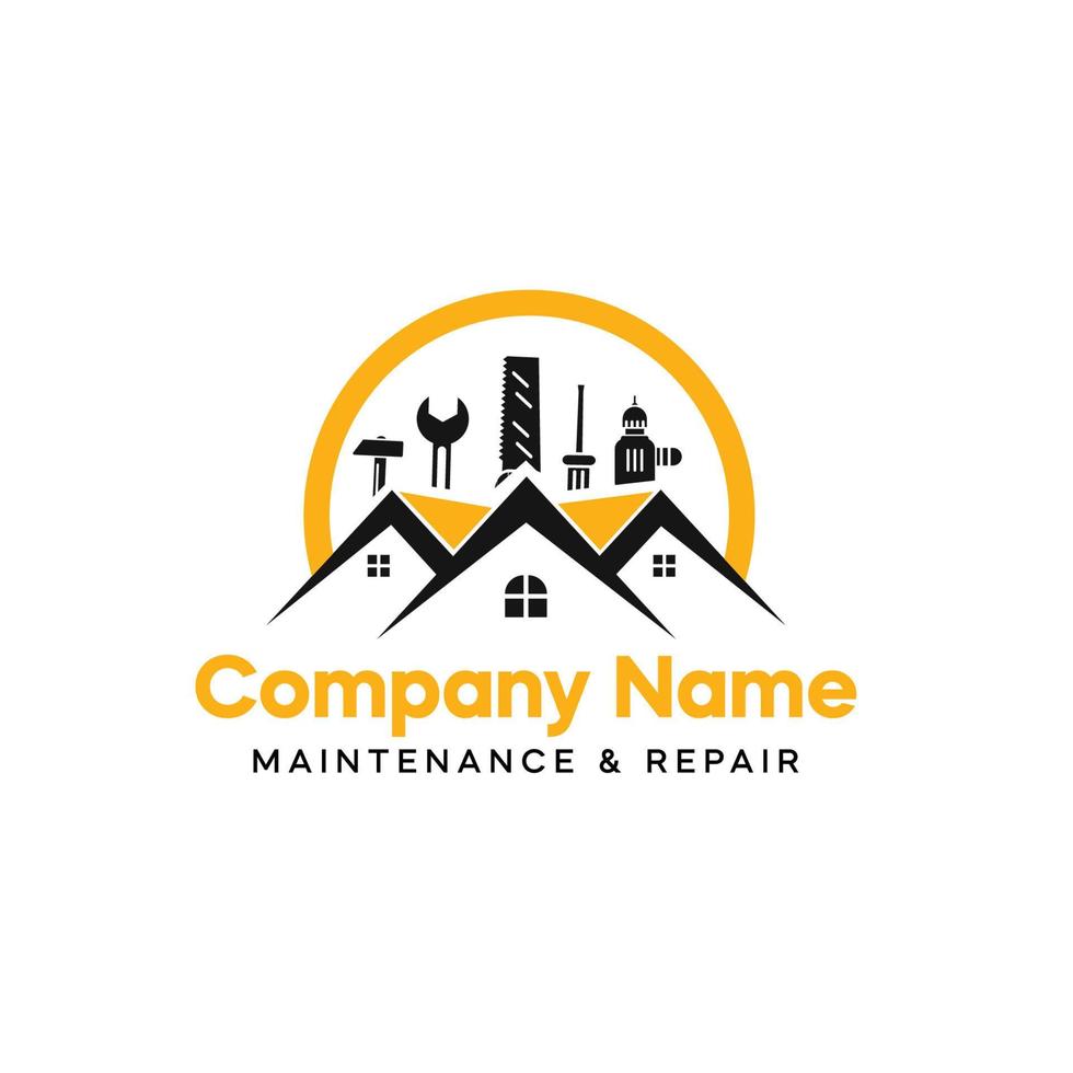 conception de logo de rénovation et de réparation de maison avec des outils vecteur