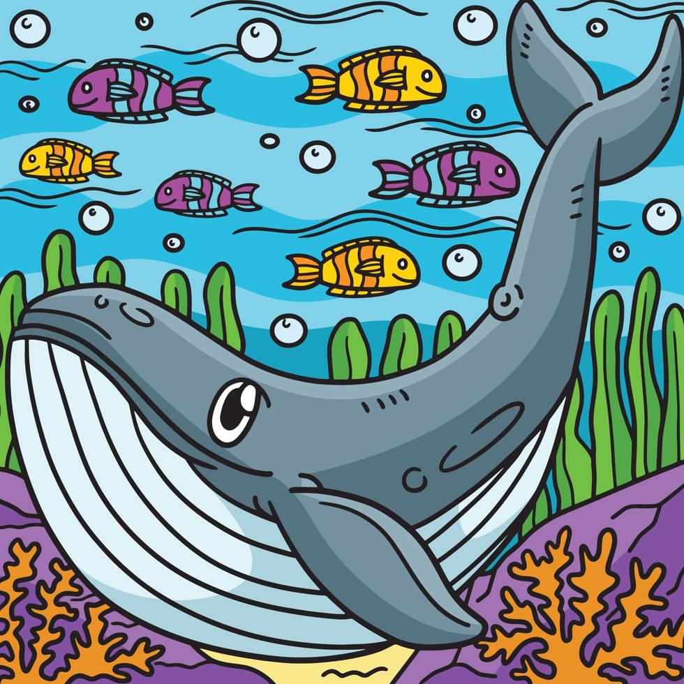 dessin animé coloré animal marin baleine bleue vecteur