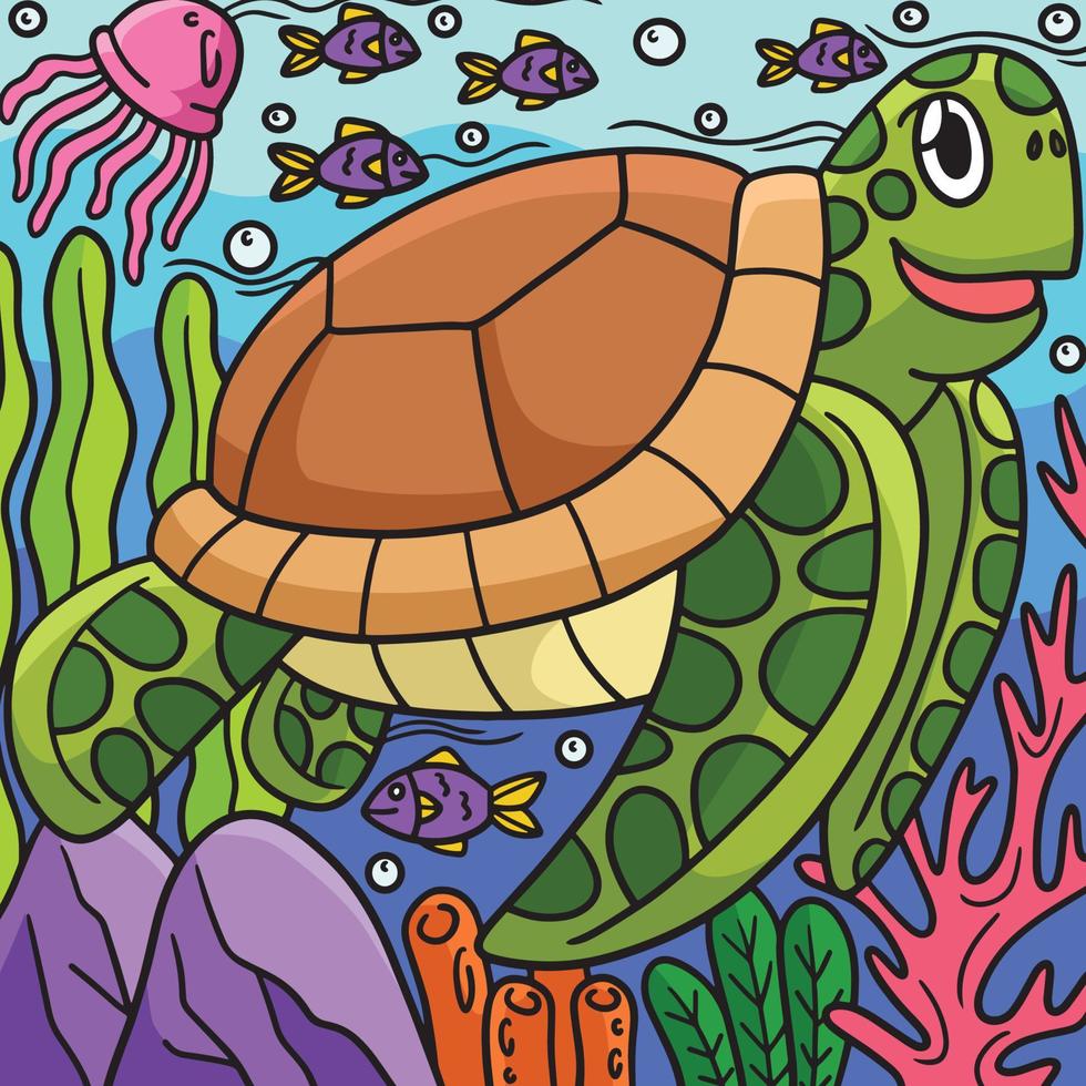 illustration de dessin animé coloré animal marin tortue vecteur