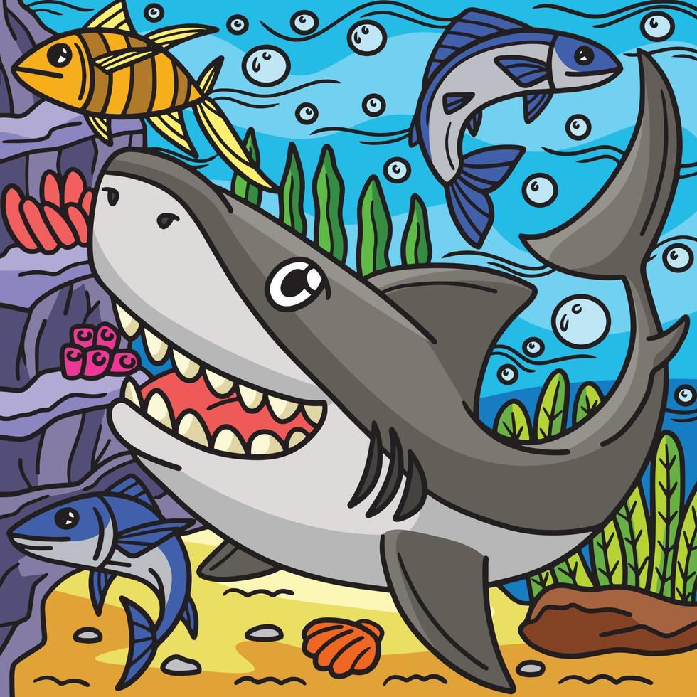 dessin animé de couleur animal marin grand requin blanc vecteur