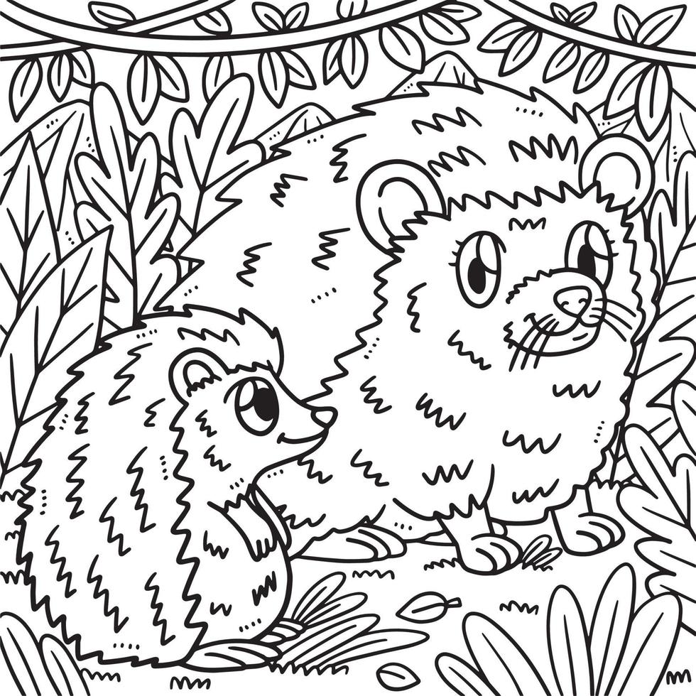 mère hérisson et hoglet coloriage pour les enfants vecteur