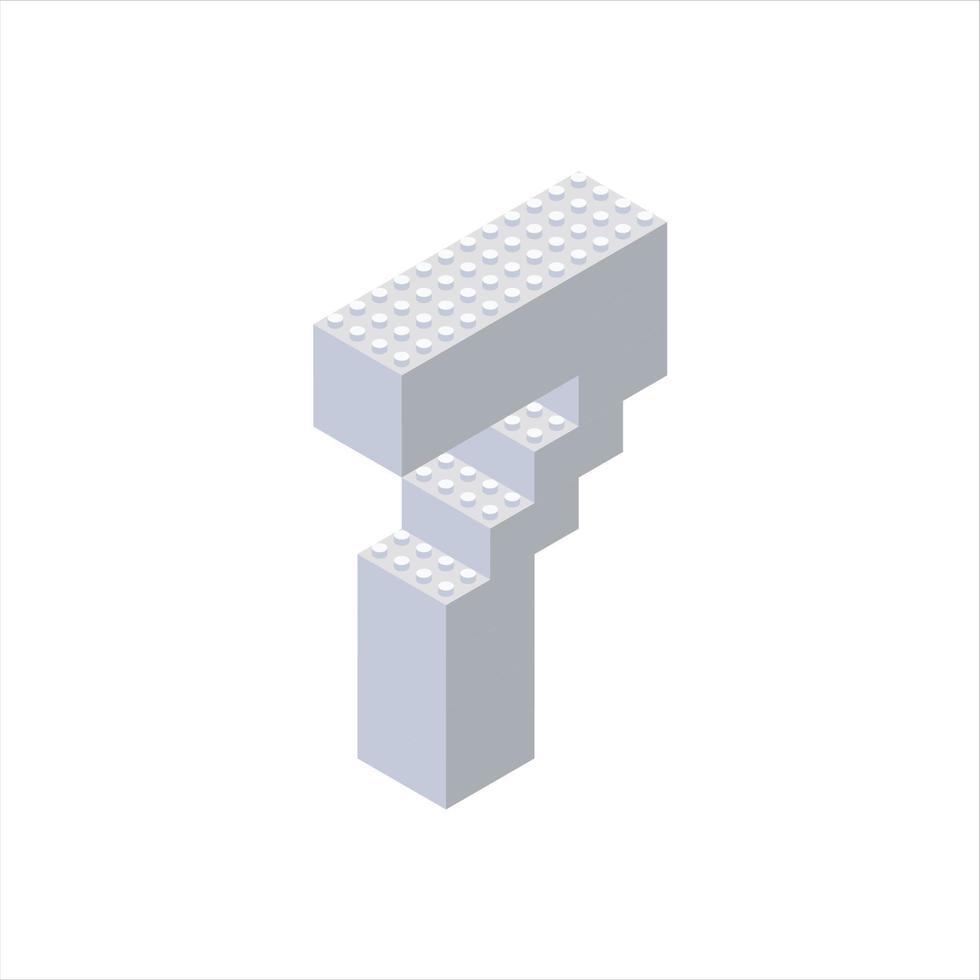 le chiffre isométrique 7 en gris sur fond blanc est assemblé à partir de blocs de plastique. illustration vectorielle. vecteur
