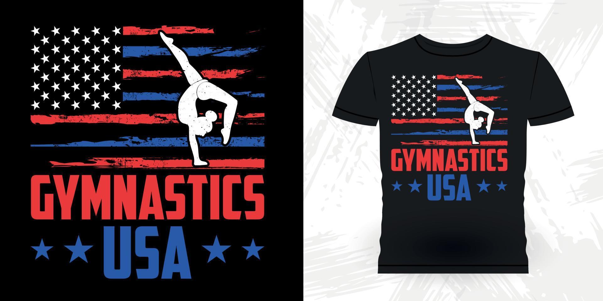 drapeau américain drôle gymnaste filles femmes rétro vintage fête des mères conception de t-shirt gymnastique vecteur