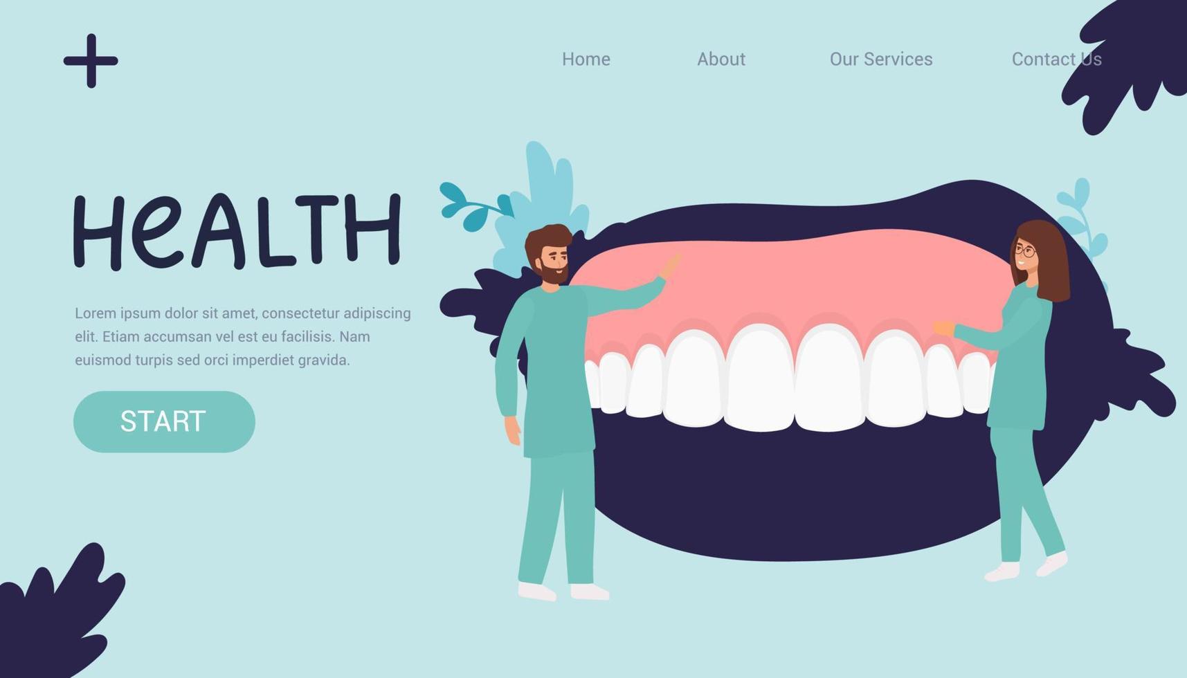 clinique dentaire et concept de soins de santé. femme et homme dentistes personnages de dessins animés debout examinant l'état d'une énorme dent humaine ensemble illustration vectorielle vecteur