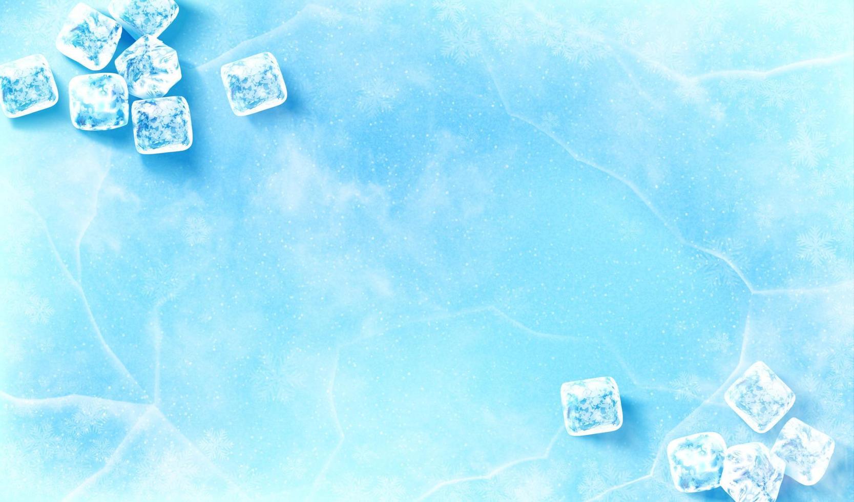 fond de surface glacée. Illustration 3d de groupes de glaçons éparpillés en haut à gauche et en bas à droite d'une surface bleu clair recouverte de glace vecteur