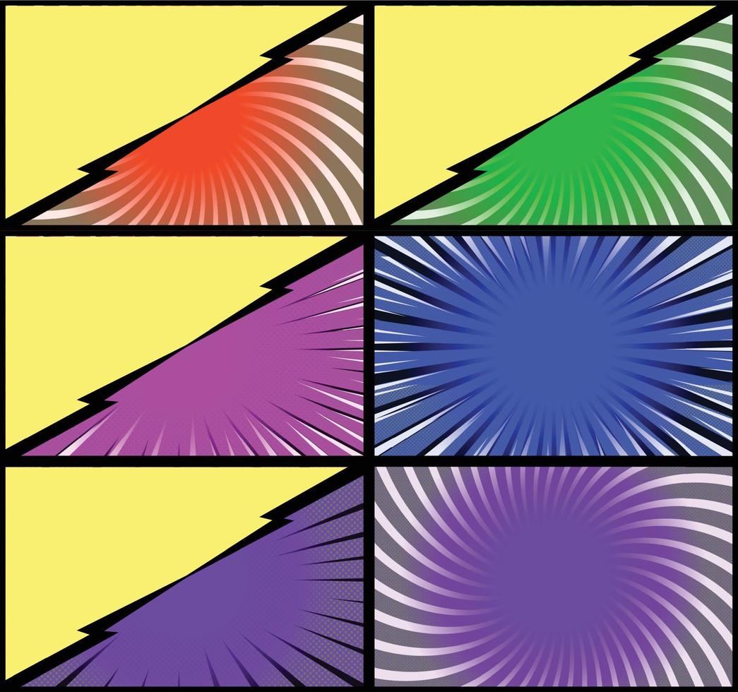 fond de cadres colorés de bande dessinée avec des rayons de demi-teintes effets radiaux et pointillés style pop art vecteur