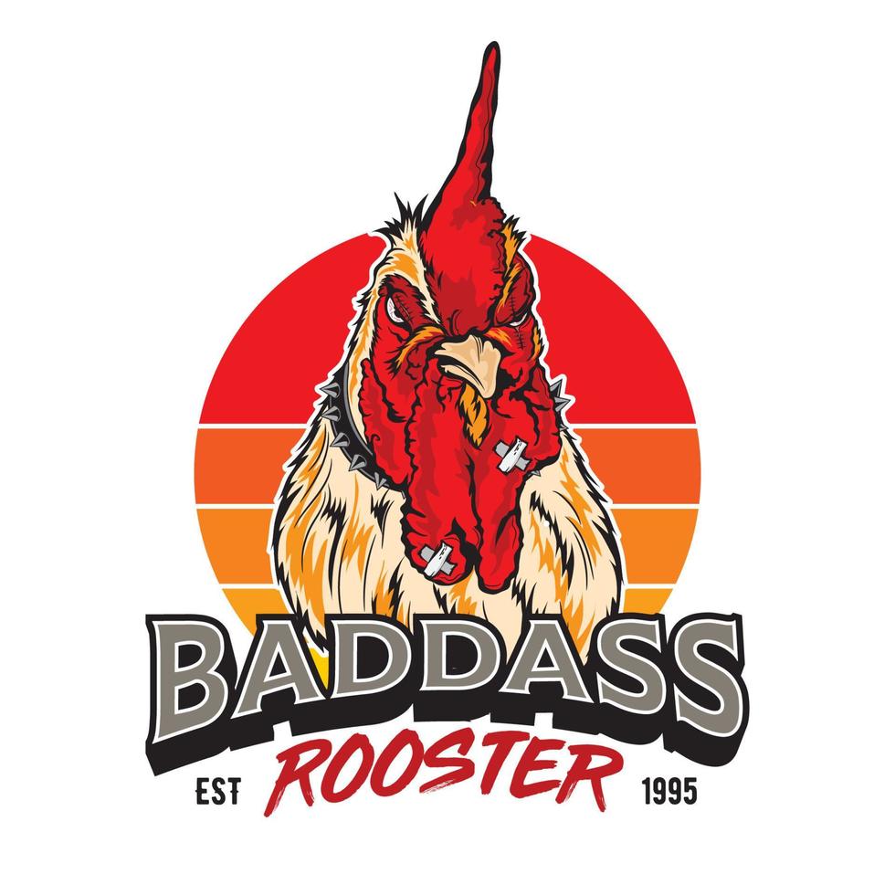 illustration vectorielle de tête de coq badass, parfaite pour la conception de t-shirt et le logo de produit de marque alimentaire vecteur