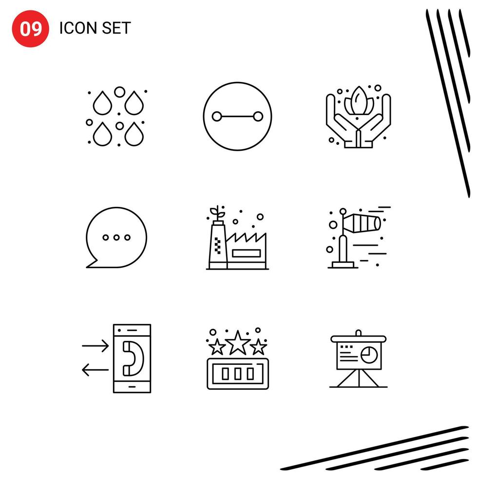 ensemble moderne de 9 contours et symboles tels que l'écologie venteuse main eco fabrication chat éléments de conception vectoriels modifiables vecteur
