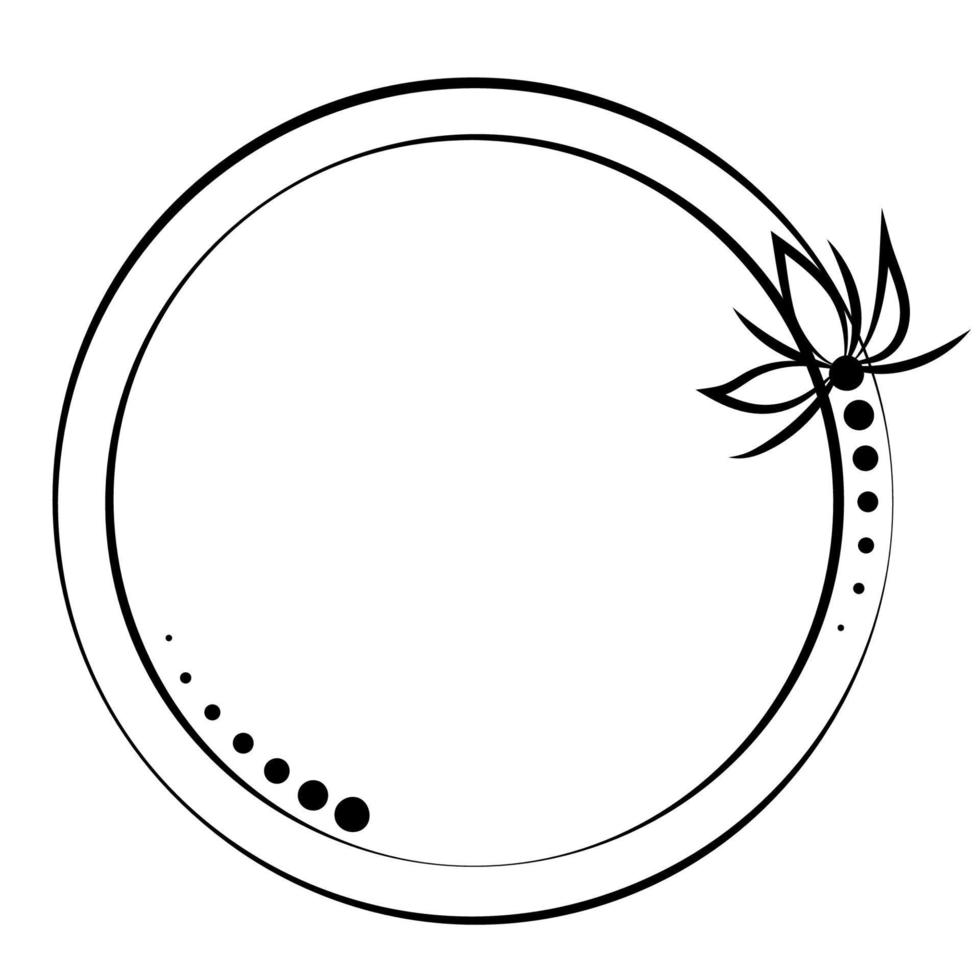 cadre de cercle floral avec fleur et points de style linéaire. conception pour tatouage, carte, logo, invitation de mariage, bordure vecteur