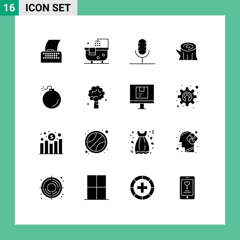 ensemble de 16 symboles d'icônes d'interface utilisateur modernes signes pour bombe en bois audio bois record éléments de conception vectoriels modifiables vecteur