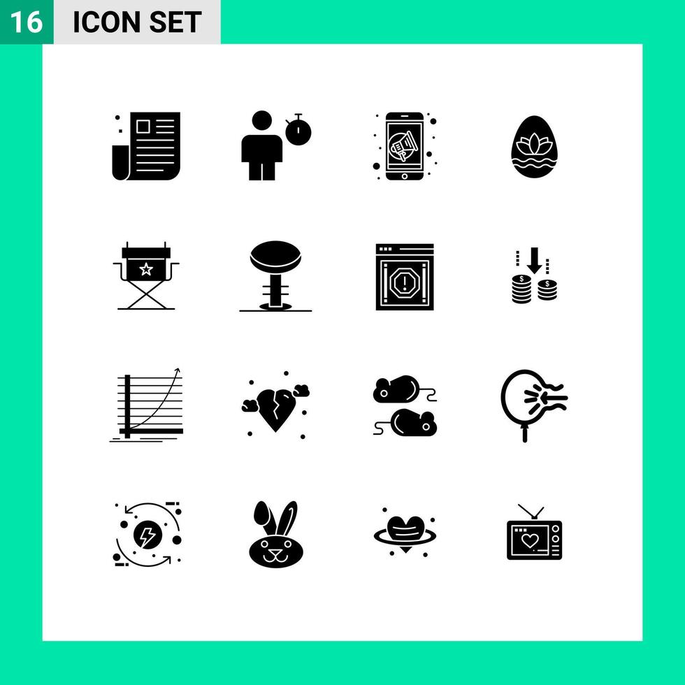 16 glyphes solides vectoriels thématiques et symboles modifiables de la performance des oeufs de vacances éléments de conception vectoriels modifiables mobiles vecteur