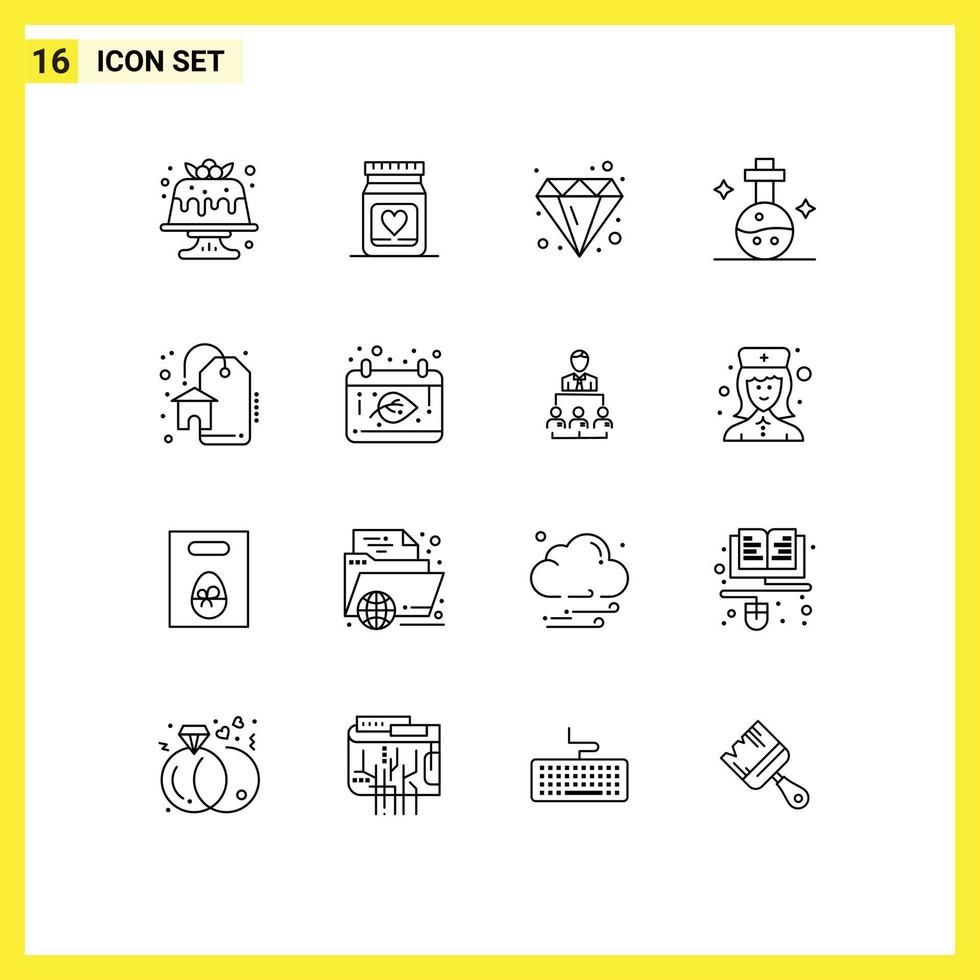 ensemble de 16 symboles d'icônes d'interface utilisateur modernes signes pour des éléments de conception vectoriels modifiables de bijou de laboratoire de mariage médical à prix réduit vecteur