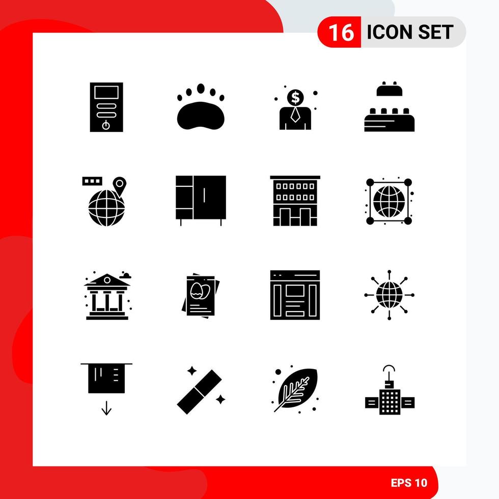 ensemble de 16 symboles d'icônes d'interface utilisateur modernes signes pour la carte de localisation zoologie constructeur mondial éléments de conception vectoriels modifiables vecteur