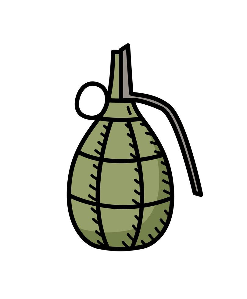 grenade à main, bombe militaire d'icône de doodle de vecteur. isoler sur blanc. vecteur