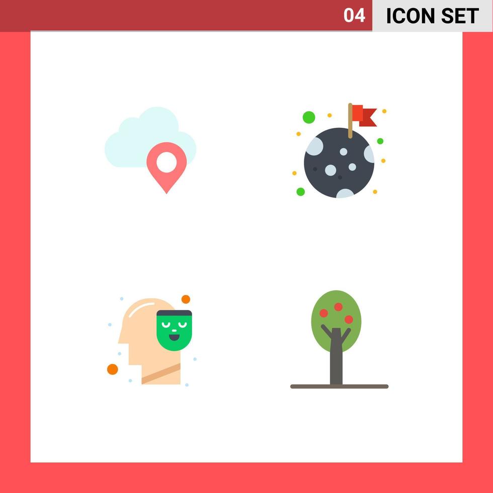 interface mobile icône plate ensemble de 4 pictogrammes d'éléments de conception vectoriels modifiables de visage d'espace de marqueur d'esprit de nuage vecteur