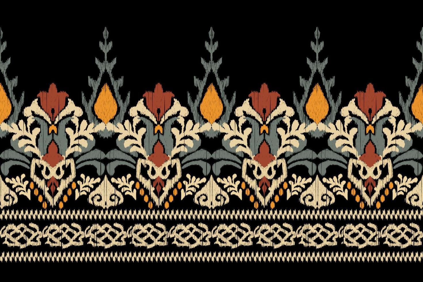 broderie cachemire florale ikat sur fond noir.motif oriental ethnique géométrique style traditionnel.aztèque illustration vectorielle abstraite.design pour la texture, le tissu, les vêtements, l'emballage, la décoration, le sarong. vecteur