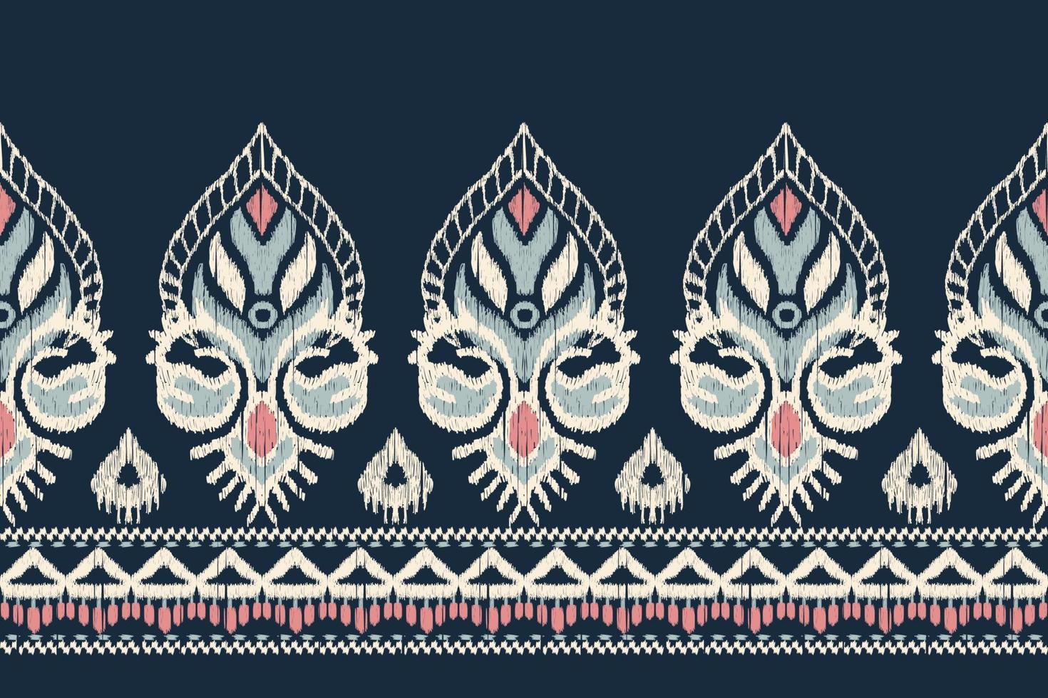 broderie cachemire florale ikat sur fond bleu marine.motif oriental ethnique géométrique traditional.aztec style abstract vector illustration.design pour la texture, le tissu, les vêtements, l'emballage, l'écharpe, le sarong.