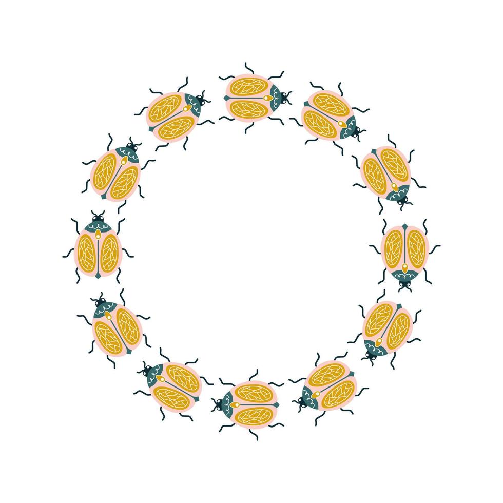 couronne de cercle symétrique de vecteur avec des insectes et des abeilles dans le style art déco. imprimés d'animaux pour cartes de vœux, dessins d'étiquettes et logos.