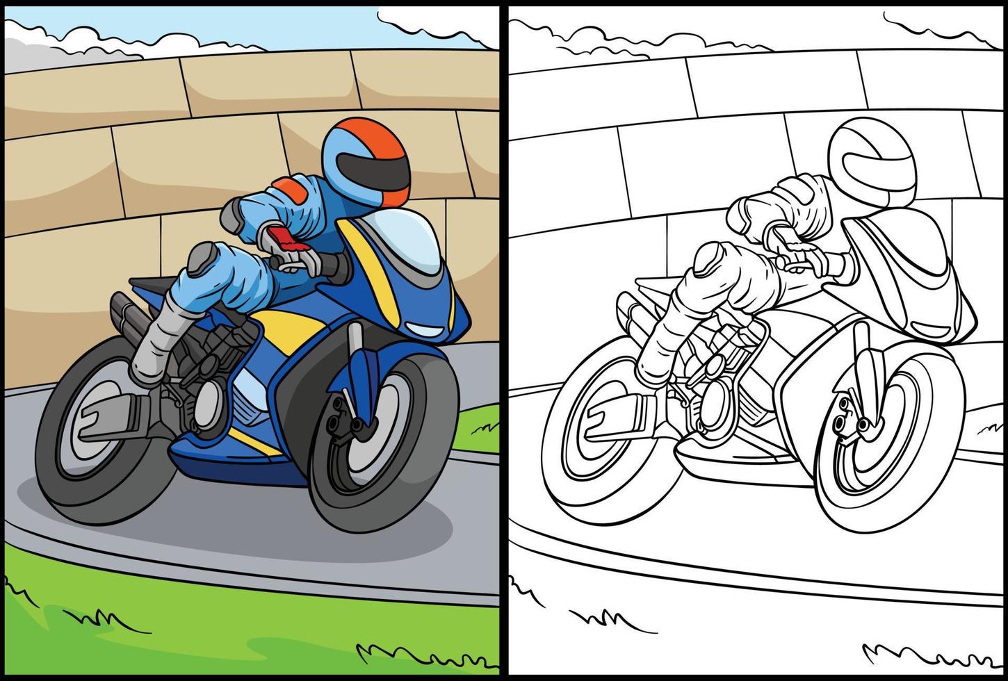 illustration de page de coloriage de course de moto vecteur