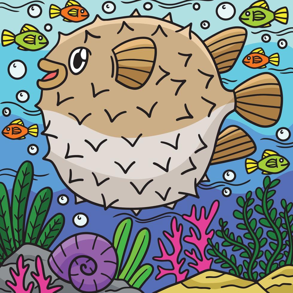 dessin animé coloré d'animaux marins de poisson-globe vecteur