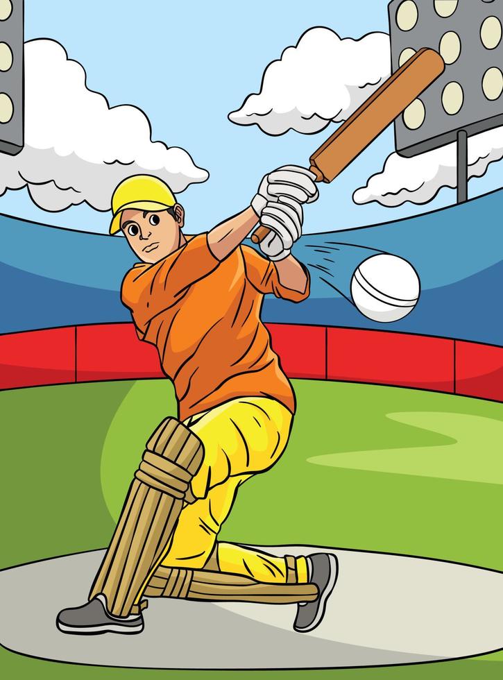 illustration de dessin animé coloré de sports de cricket vecteur
