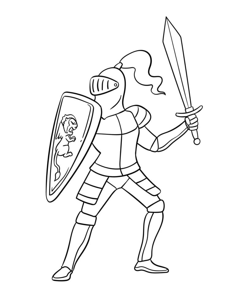 chevalier dans une pose de combat coloriage isolé vecteur